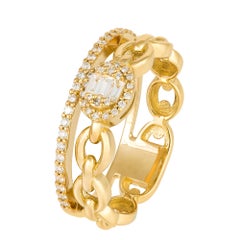 Anello a catena in oro giallo 18 carati con diamante bianco per lei