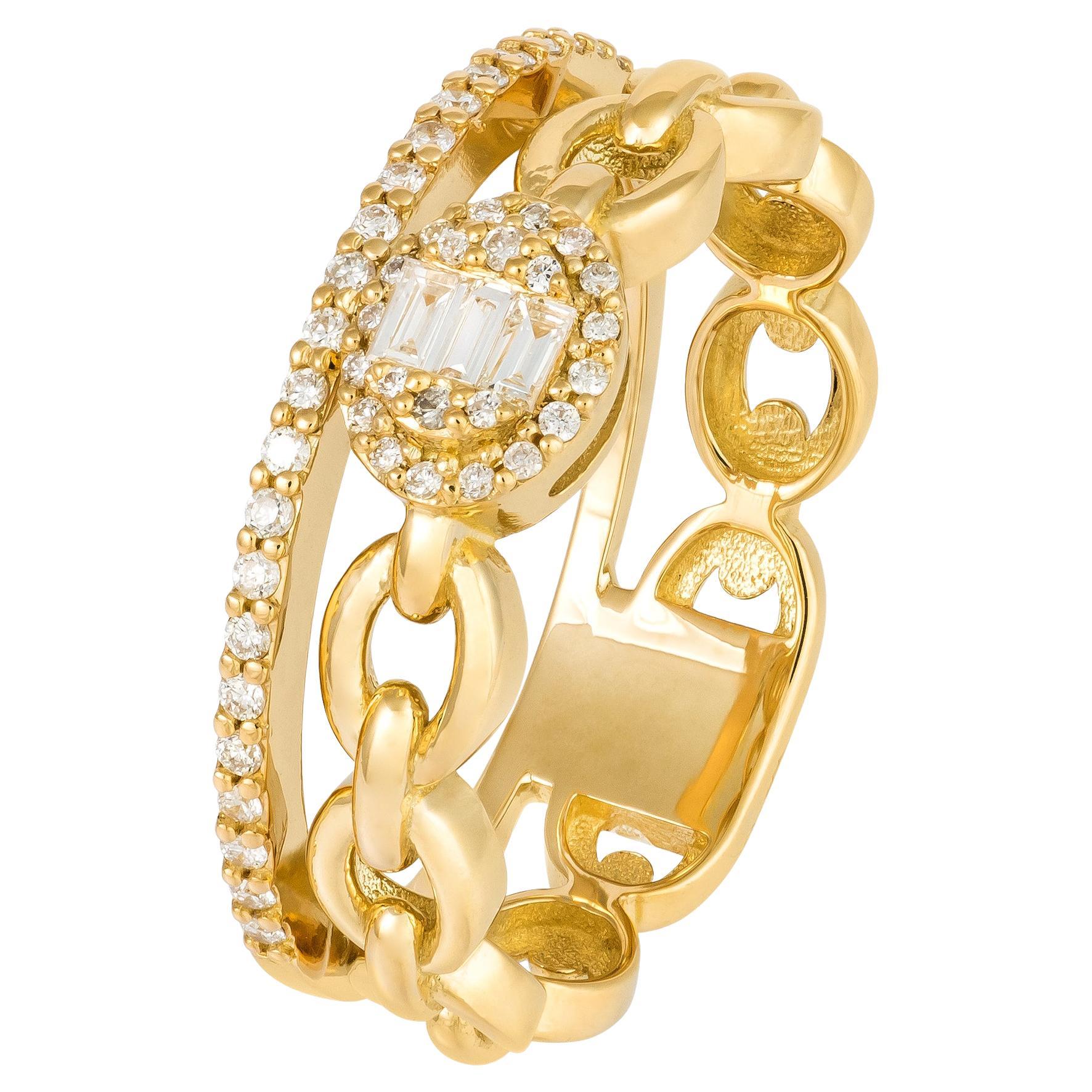 Chain Yellow 18K Gold White Diamond Ring for Her