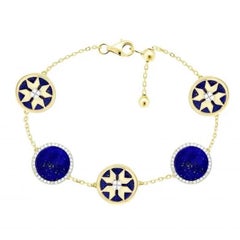 Chain Yellow Gold 14K Bracelet Diamond Lapis Lazuli For Her