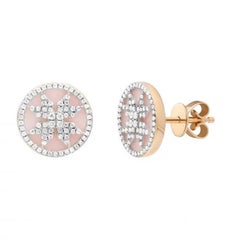 Stud Rose Gold 14K Earrings Diamond Pink Opal For Her