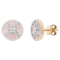 Stud Rose Gold 14K Earrings Diamond Pink Opal For Her