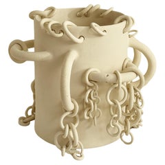 Chainbound by Kalou Dubus, jardinière en céramique, blanc laiteux, grès chamotté