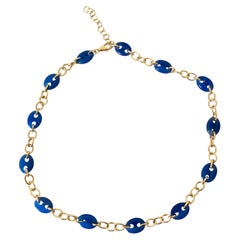 Chaine d'Ancre Marine 24K Gold Plated Silver Sterling Blue Agate Necklace cm 45