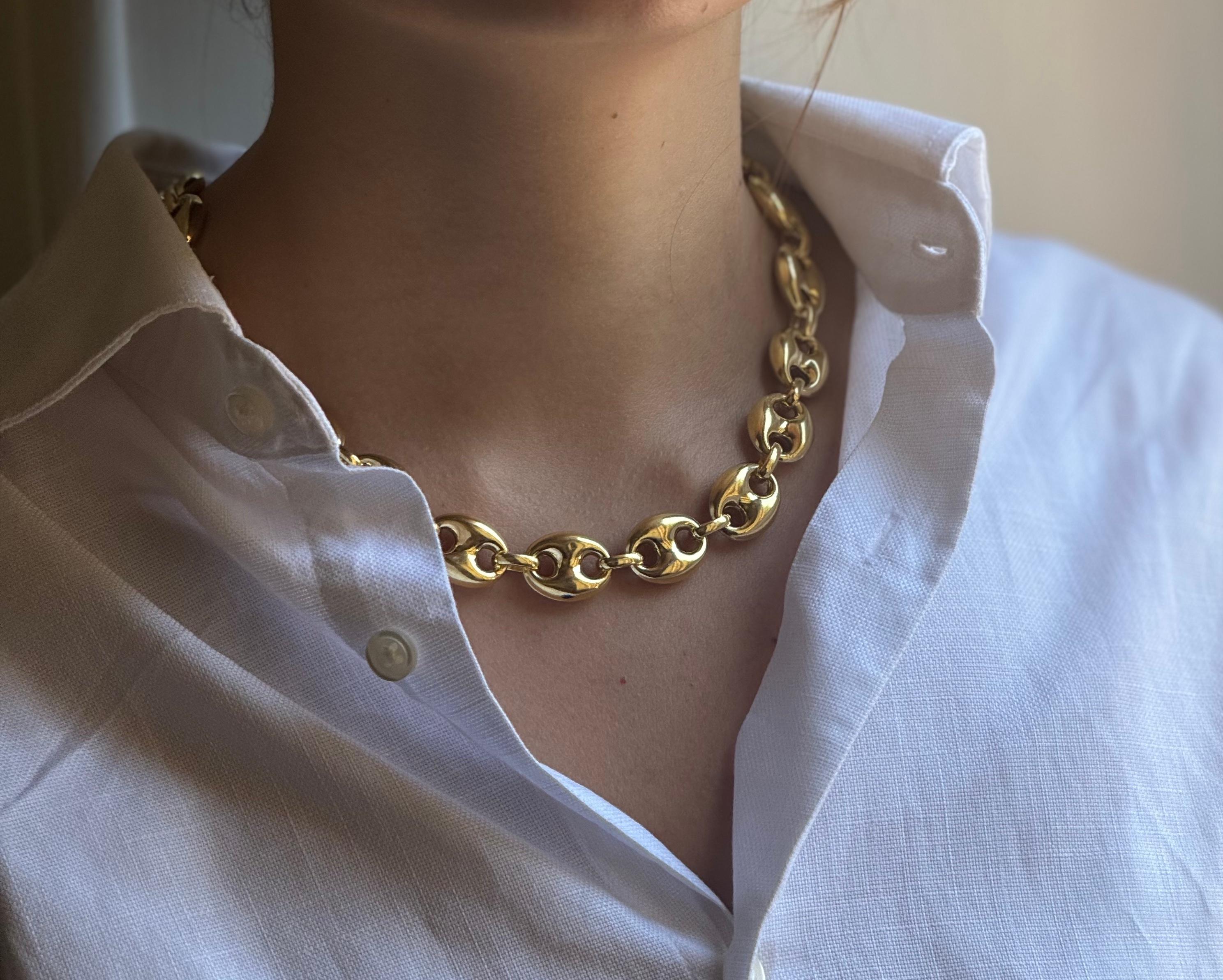 Chaine d'Ancre Marine 24K Gold Plated Silver Sterling Necklace cm 45 For Sale 1