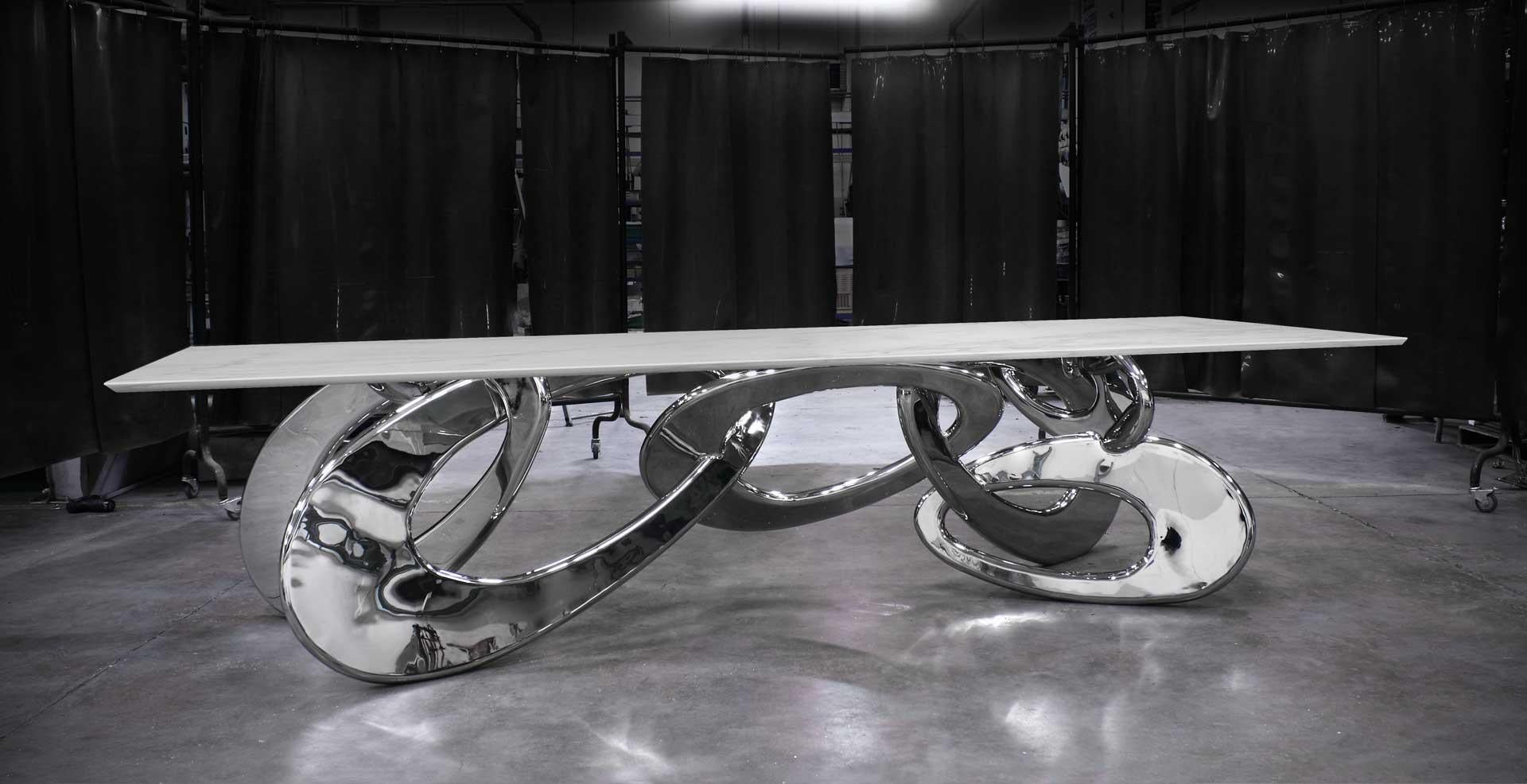 Stainless Steel Chained Up Miami Dining Table by Barberini & Gunnell For Sale