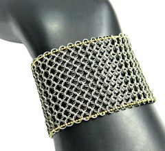Chainmail Bracelet in Stainless and 14K Chain woven into Perimeter with 14K Bars