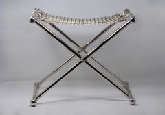 Chainmail Camping Sculptural Stool, Nickel Plated Steel Finish, Hand Linked Mesh