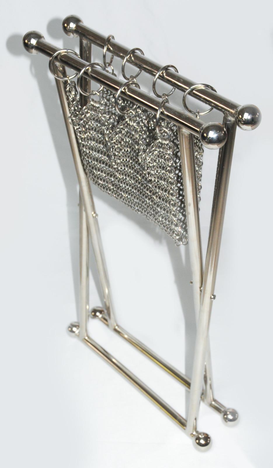 Contemporary Chainmail Camping Sculptural Stool, Nickel Plated Steel Finish, Hand Linked Mesh For Sale