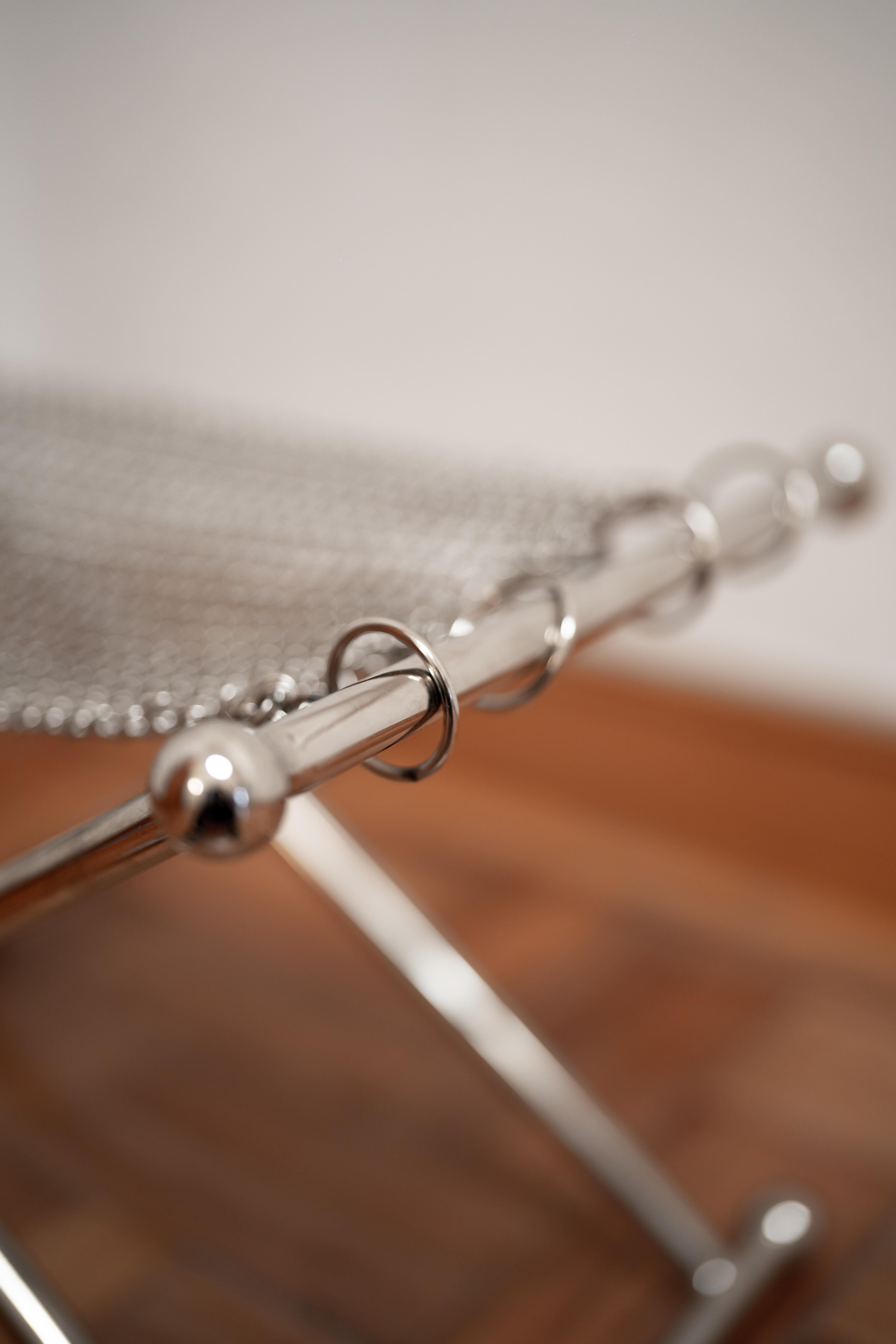Chainmail Camping Sculptural Stool, Nickel Plated Steel Finish, Hand Linked Mesh For Sale 2