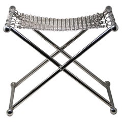 Chainmail Camping Sculptural Stool, Nickel Plated Steel Finish, Hand Linked Mesh