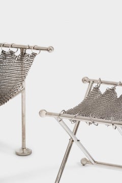 Chainmail Camping Stool in nickel plated steel and flexible mesh by Panorammma