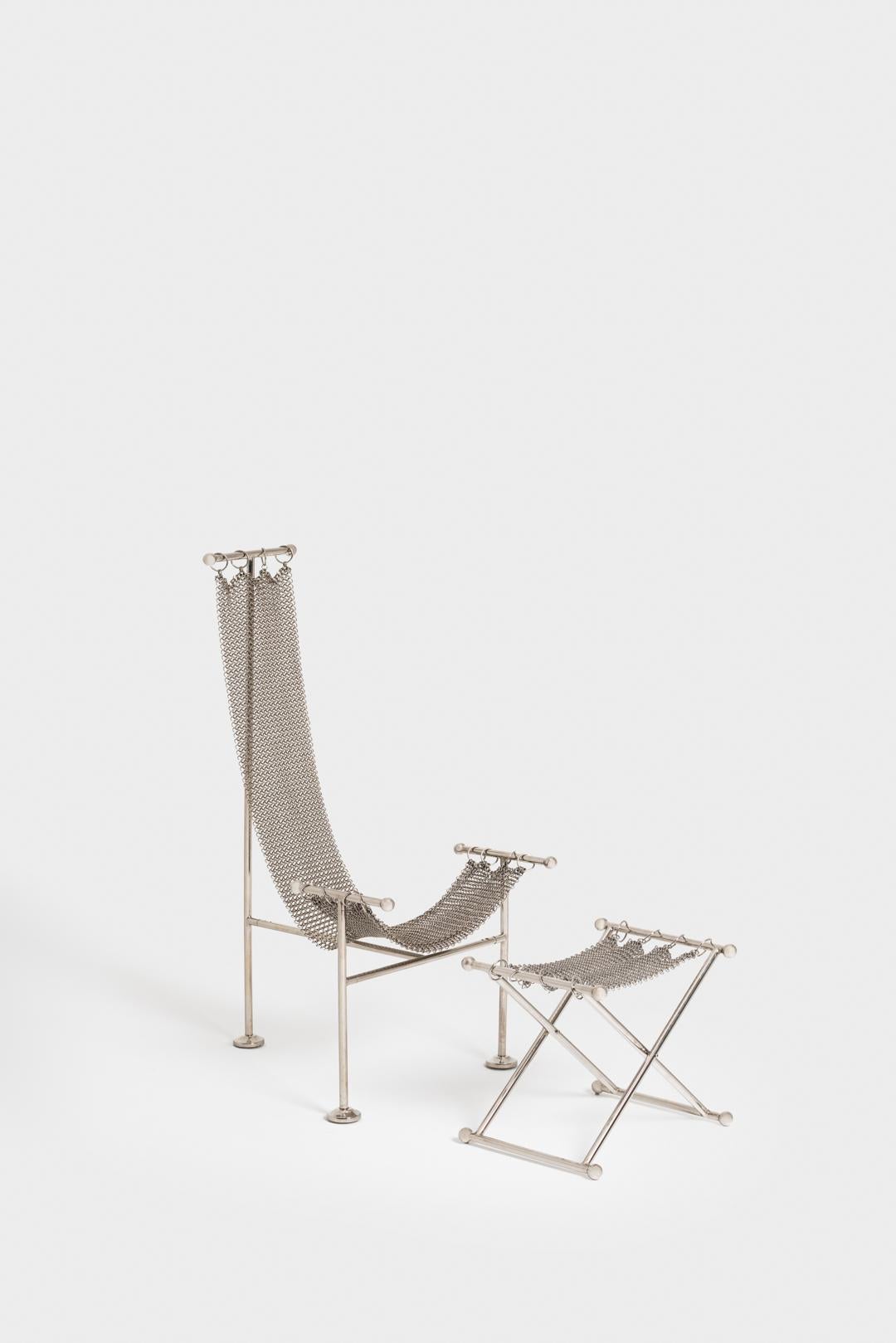 Chaise en cotte de mailles en acier nickelé et maille souple par Panorammma. Excellent état - En vente à Milano, Lombardia