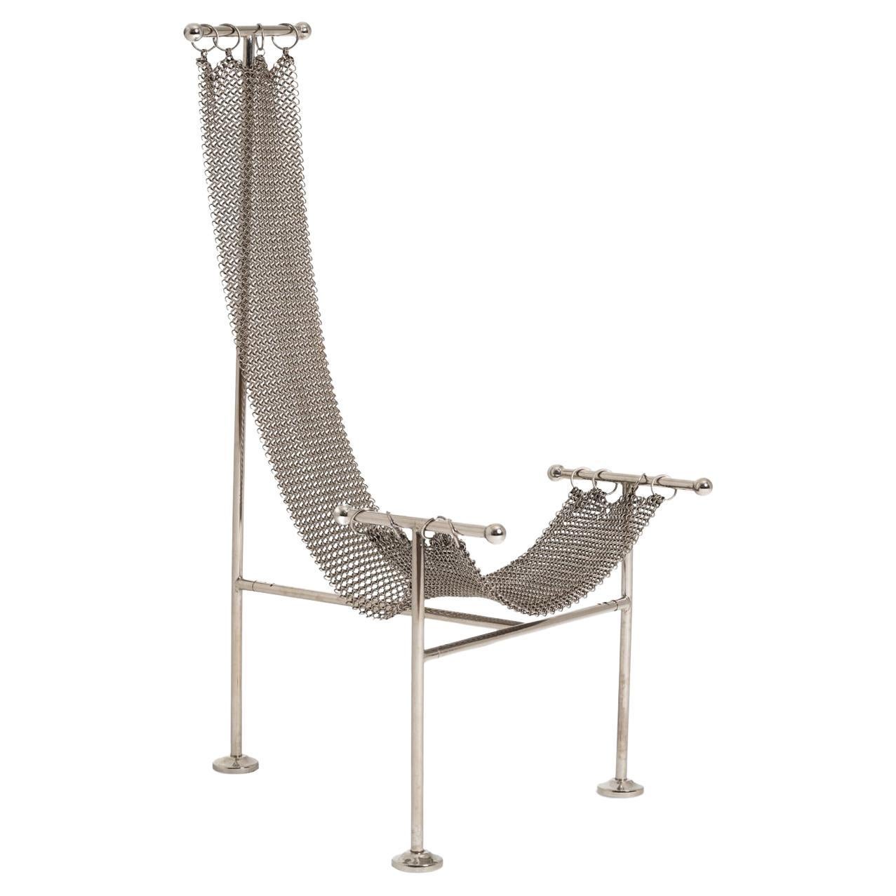 Chaise en cotte de mailles en acier nickelé et maille souple par Panorammma. en vente