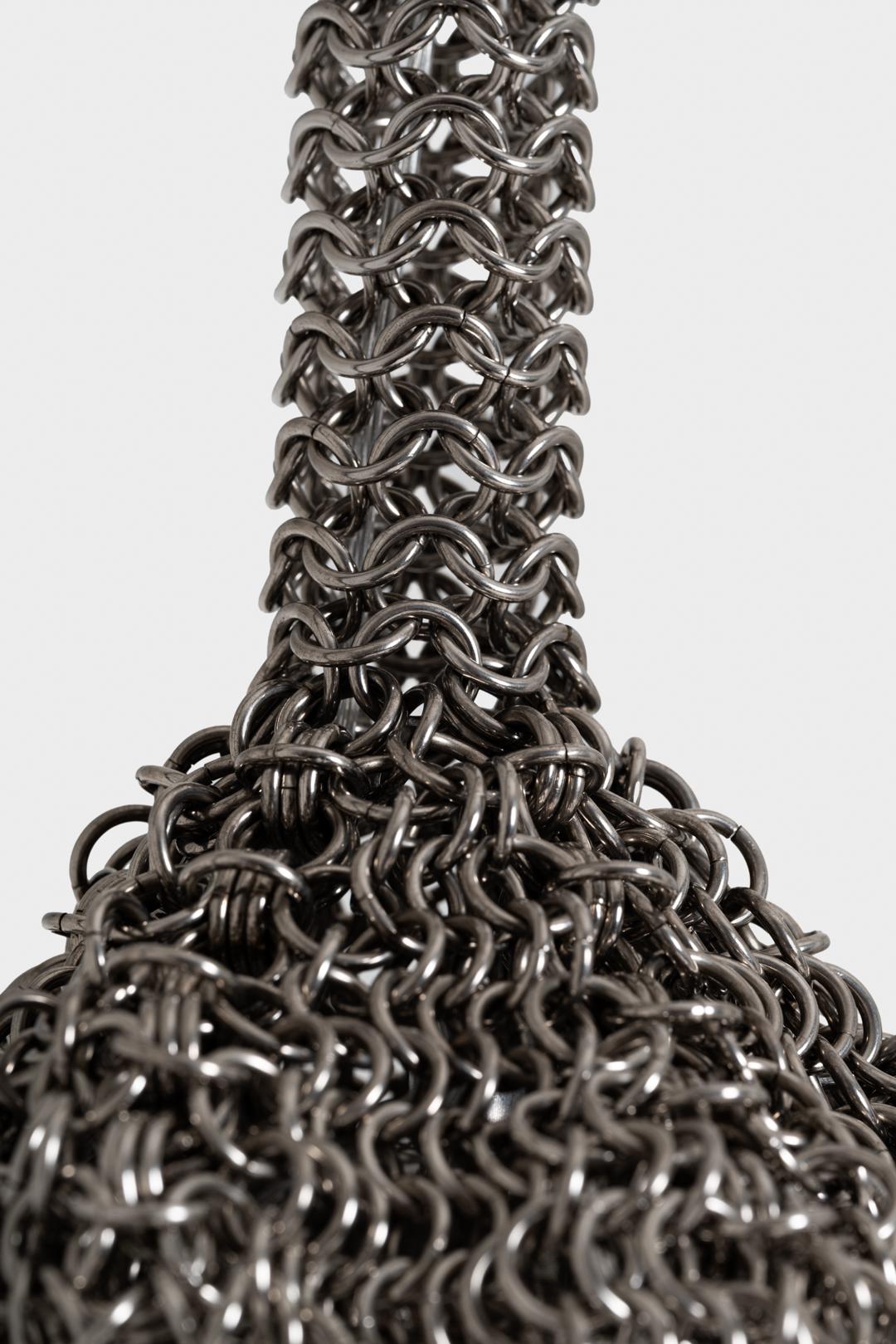 Placcato Pendente Chainmail Droplet in acciaio nichelato, vetro, pannello a led di Panorammma in vendita