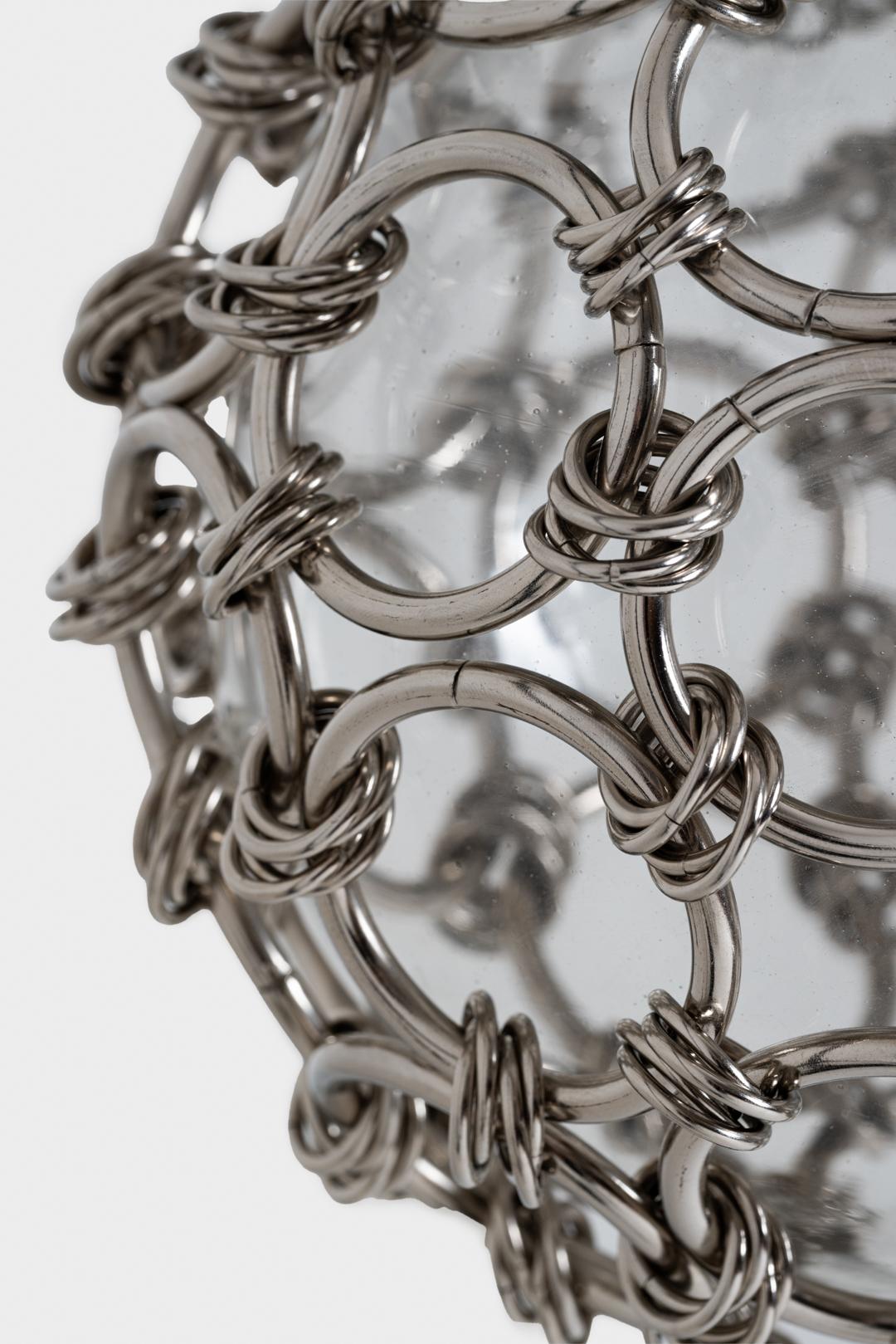 Pendente Chainmail Droplet in acciaio nichelato, vetro, pannello a led di Panorammma In condizioni ottime in vendita a Milano, Lombardia