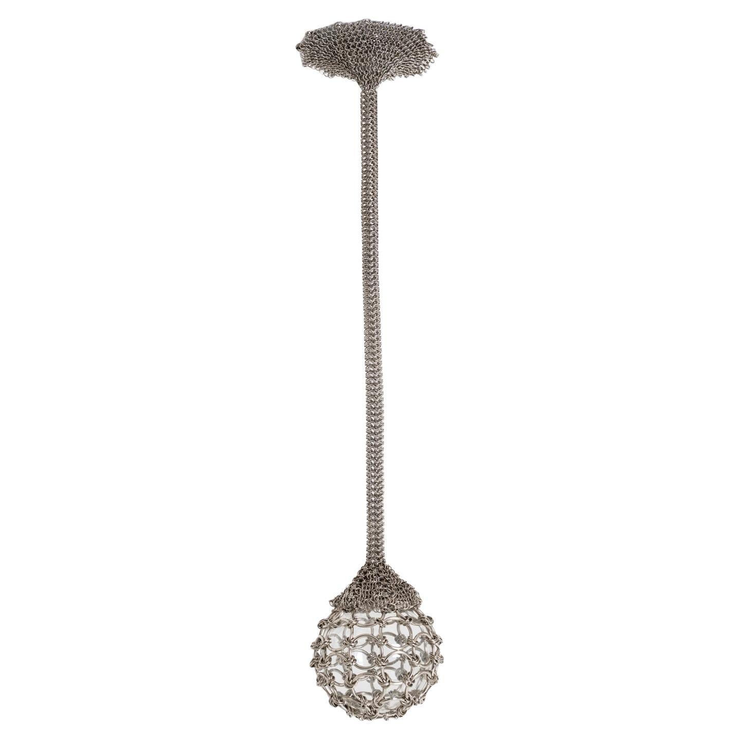 Pendente Chainmail Droplet in acciaio nichelato, vetro, pannello a led di Panorammma in vendita