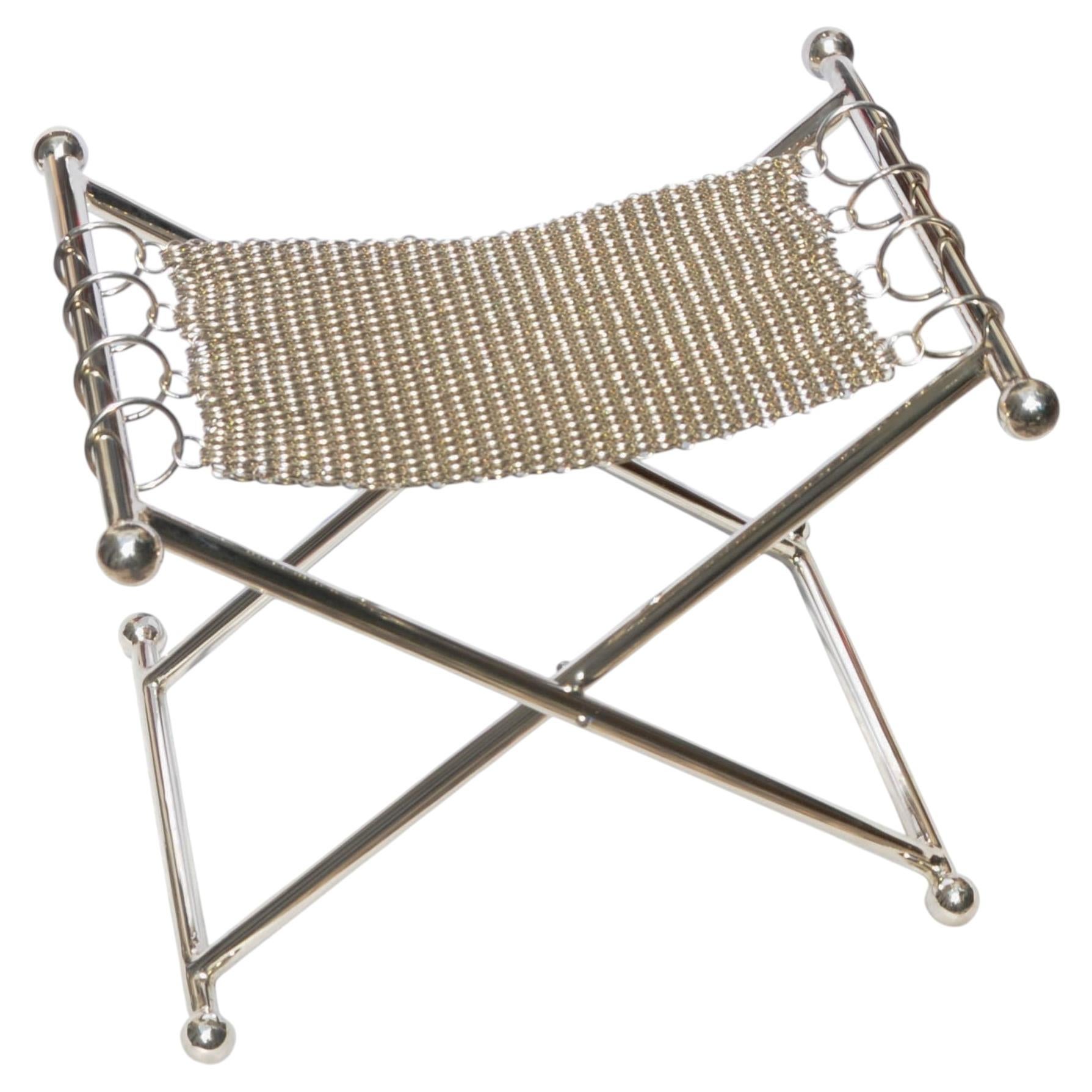 Chainmail Foldable Camping Stool in Nickel Plated Steel by Panorammma