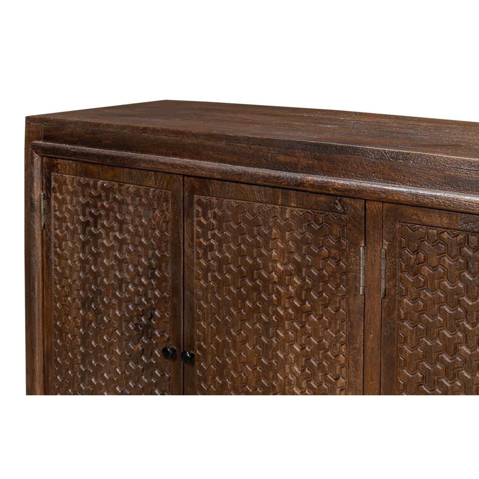 Chainmail Pattern Carved Sideboard In New Condition For Sale In Westwood, NJ