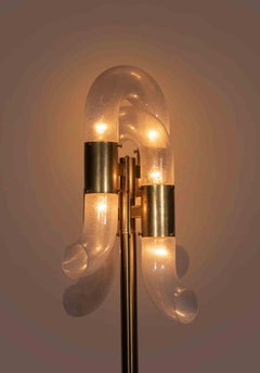 Lampadaire en laiton et verre à chaînes de Carlo Nason pour Mazzega, 1970