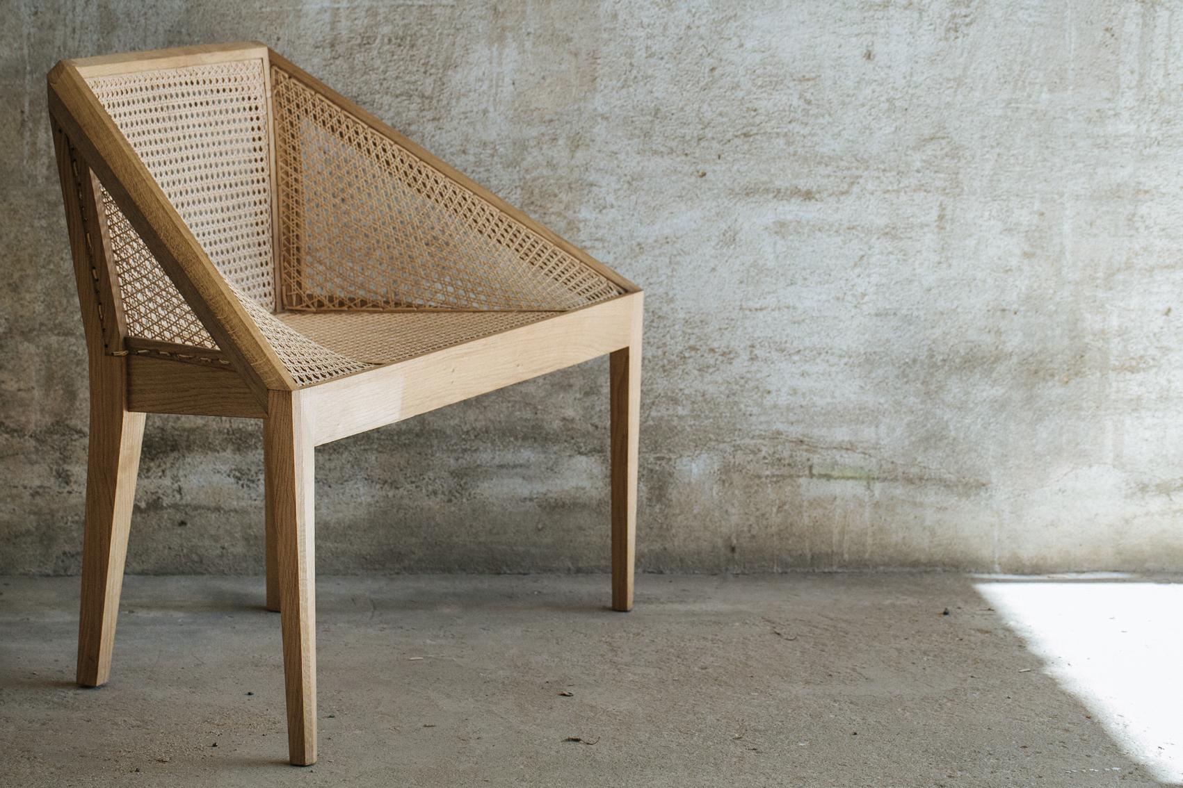 Post-Modern Chair 1. Wicker Weave Light and Sculptural Lounge Chair Prototype by Tomaz Viana For Sale