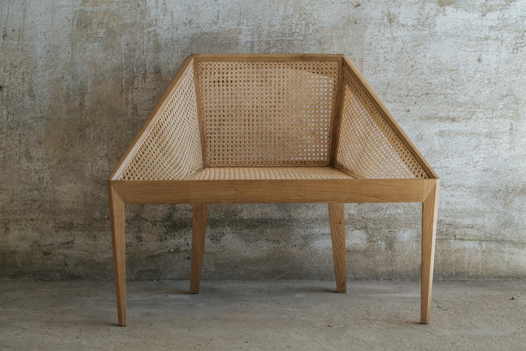 Portuguese Chair 1. Wicker Weave Light and Sculptural Lounge Chair Prototype by Tomaz Viana For Sale