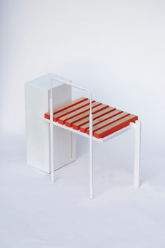 Chair 10, Sculptural Steel and Maple Chair/End Table, White, Maple and Salmon