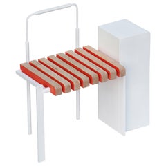 Chair 10, Sculptural Steel and Maple Chair/End Table, White, Maple and Salmon