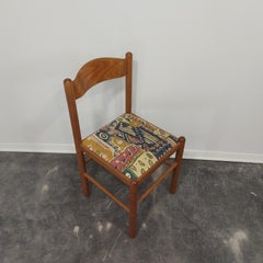 Mid-Century Modern Dining Chair, Fabric & Hardwood, Slovenia, 1980s