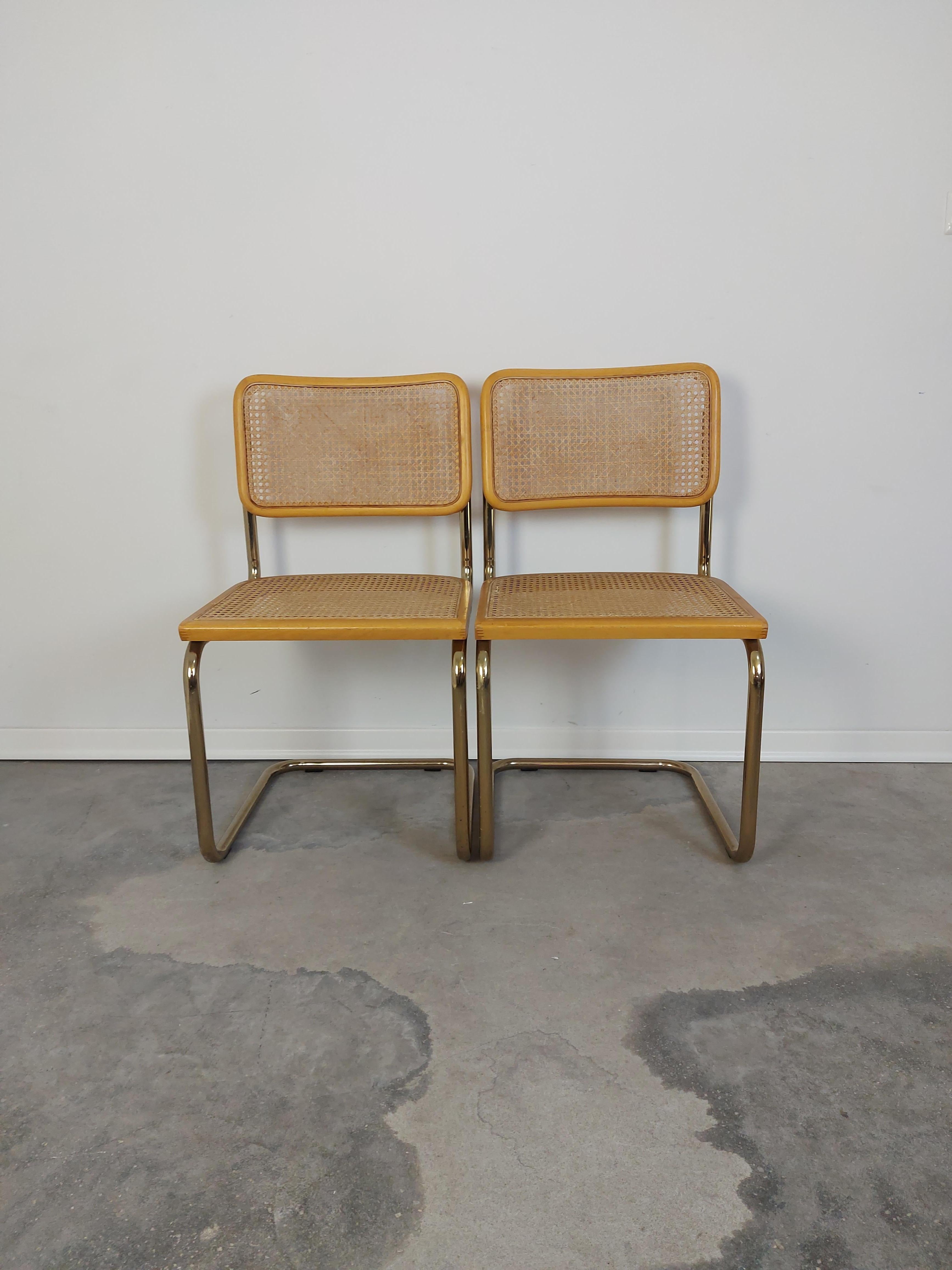 Mid-Century Modern CESCA Chair, 1980s, Pair Design Classic with Gilded Frame