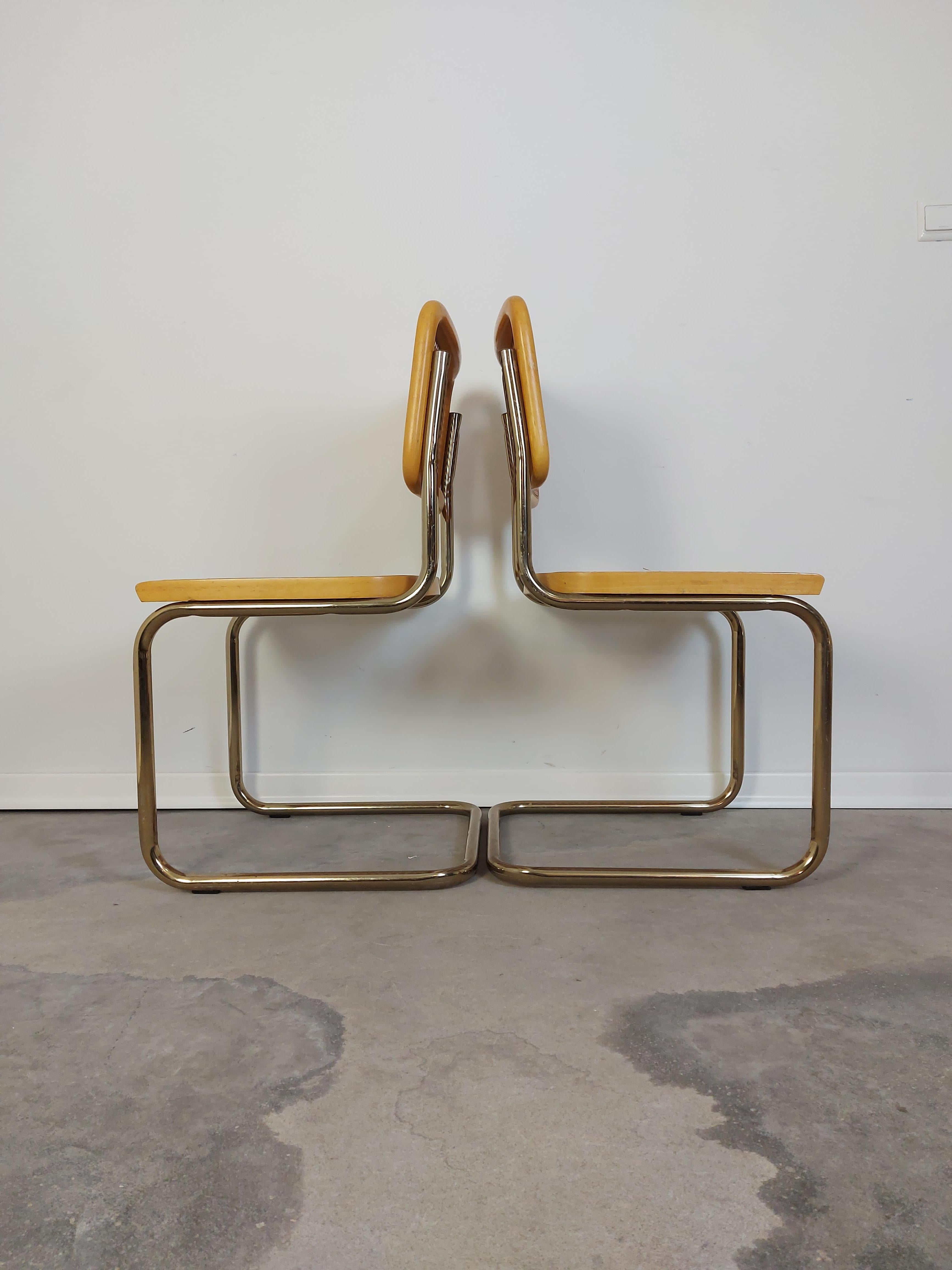 Metal CESCA Chair, 1980s, Pair Design Classic with Gilded Frame