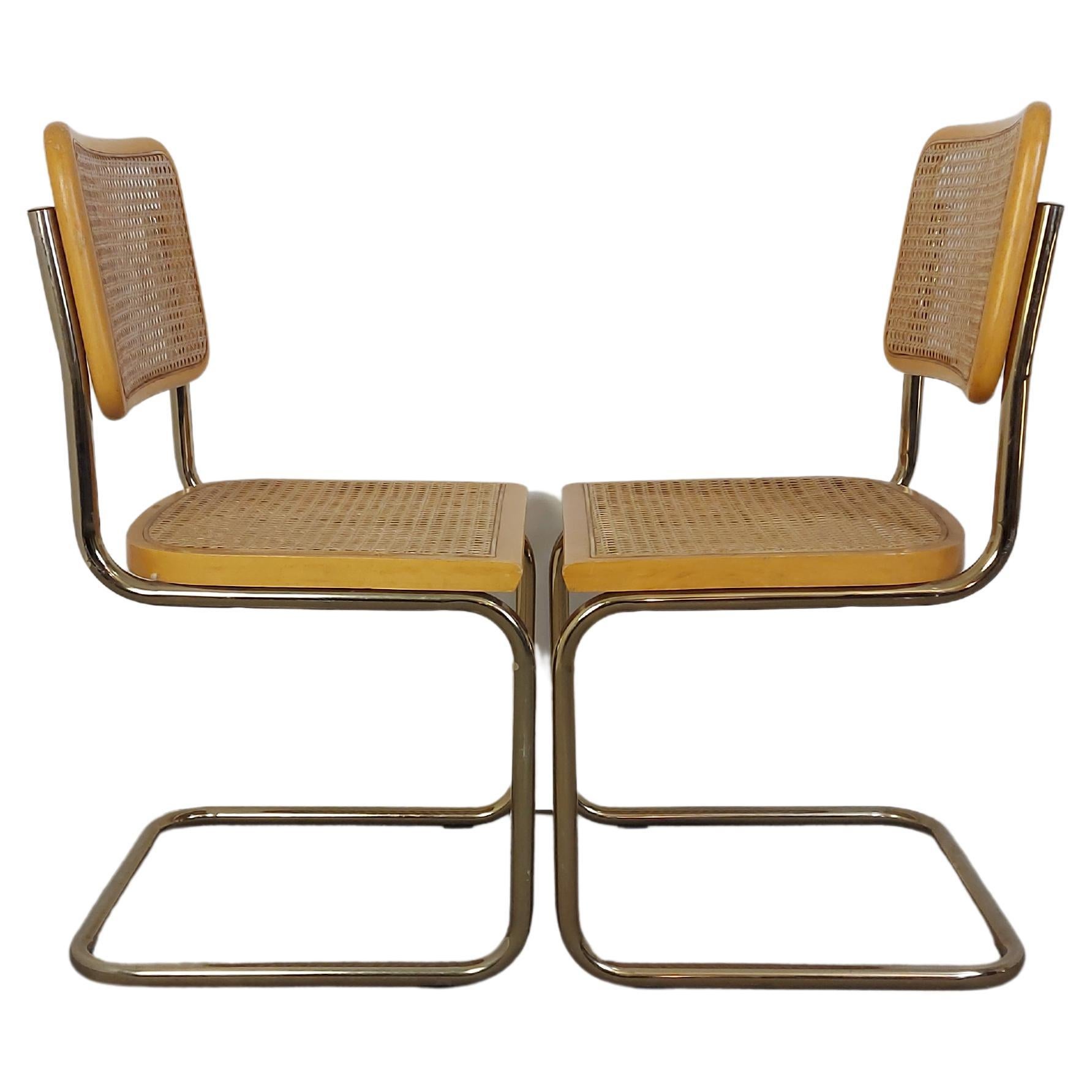 CESCA Chair, 1980s, Pair Design Classic with Gilded Frame