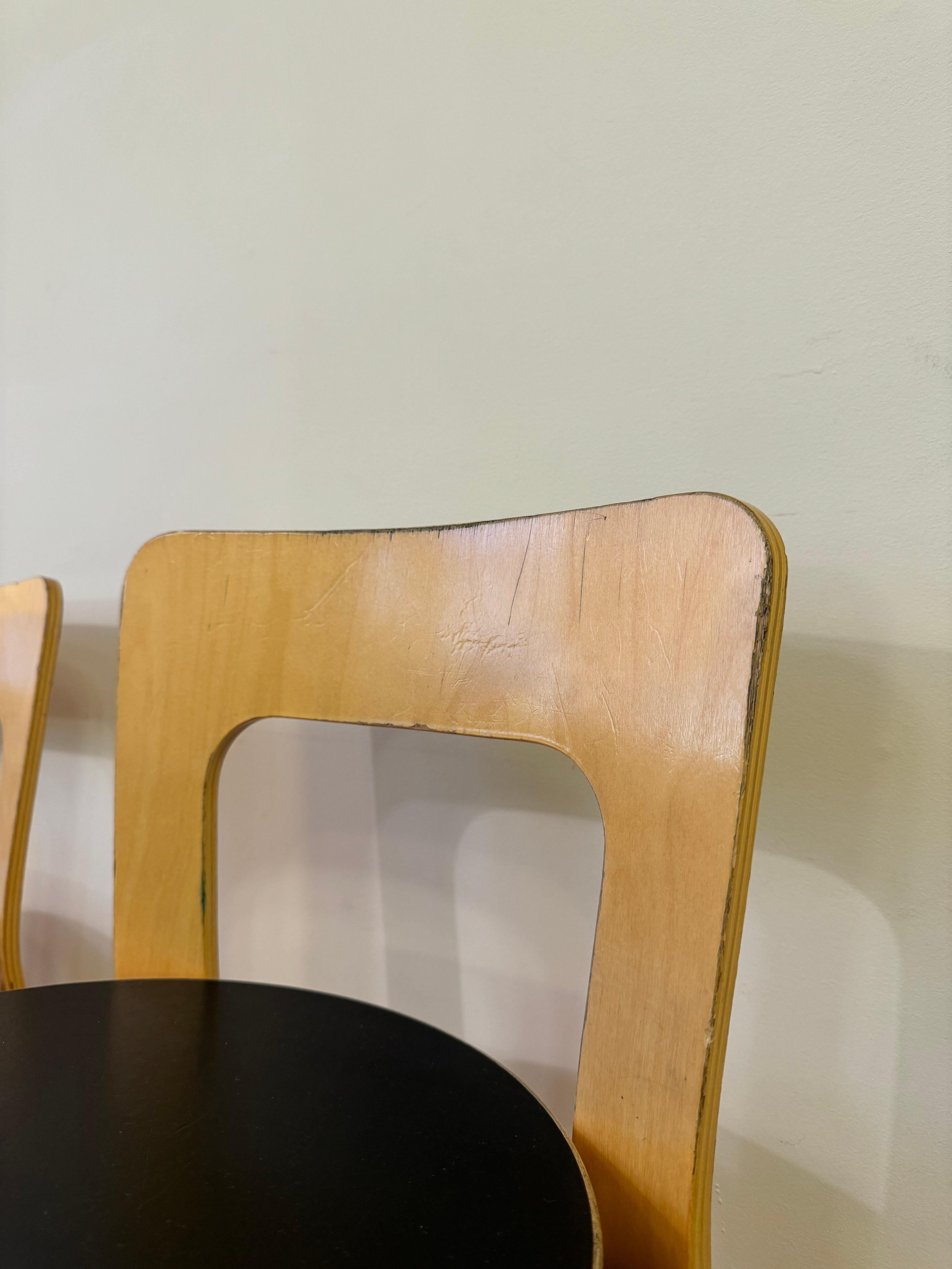 Chair 65 by Alvar Aalto for Artek (Black Linoleum) In Fair Condition In Centreville, VA