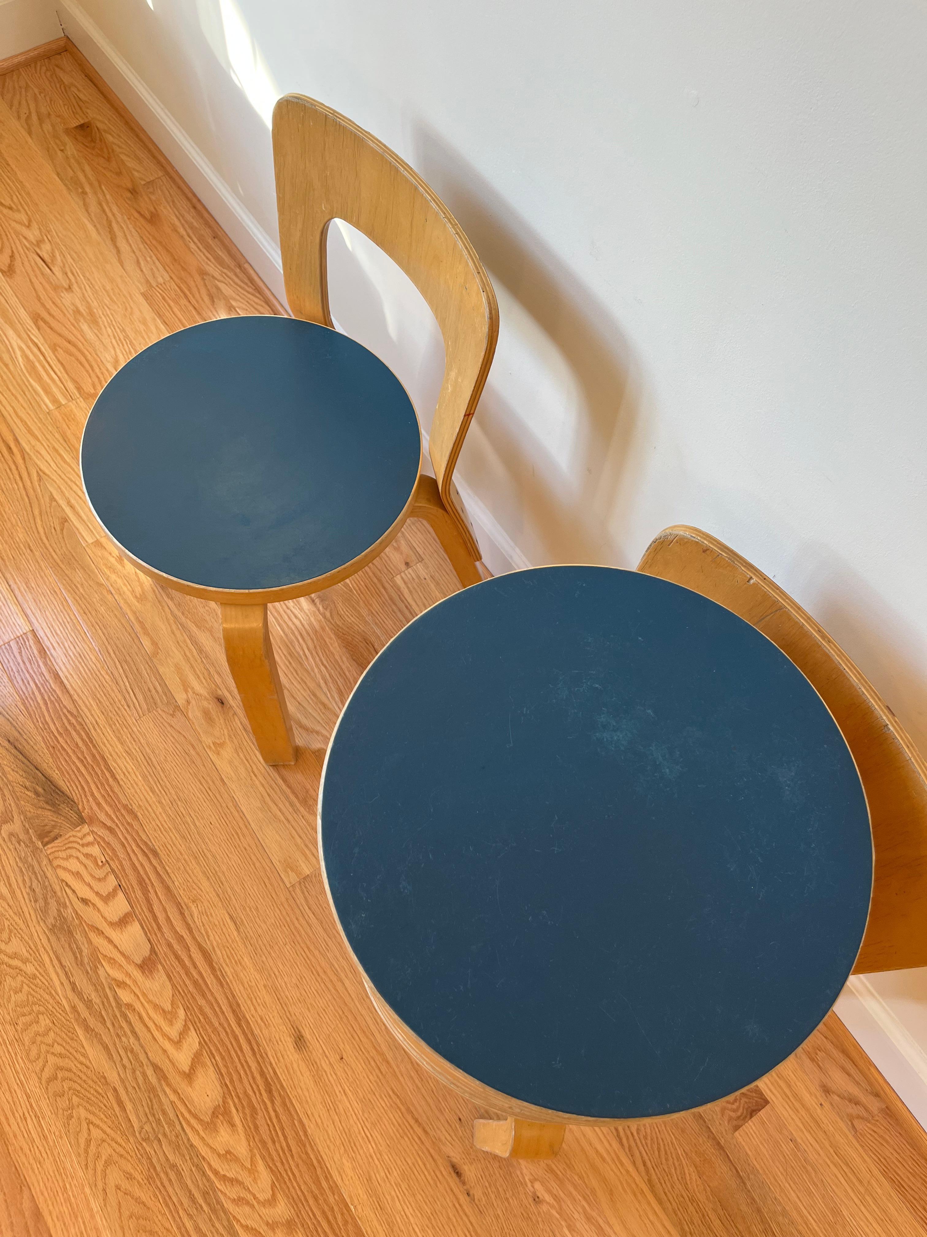 Mid-Century Modern Chair 65 by Alvar Aalto for Artek (Blue Linoleum)