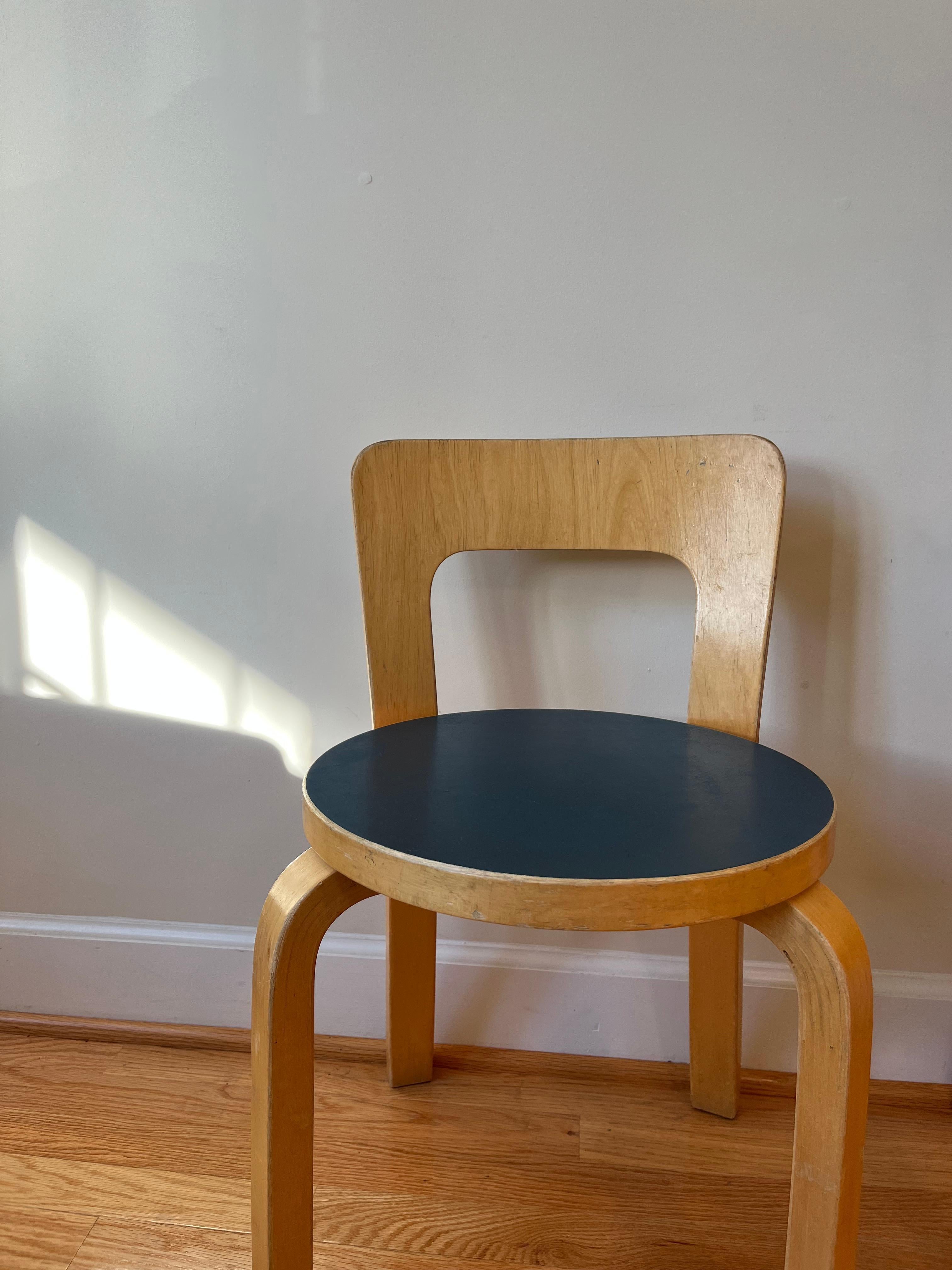 Finnish Chair 65 by Alvar Aalto for Artek (Blue Linoleum)