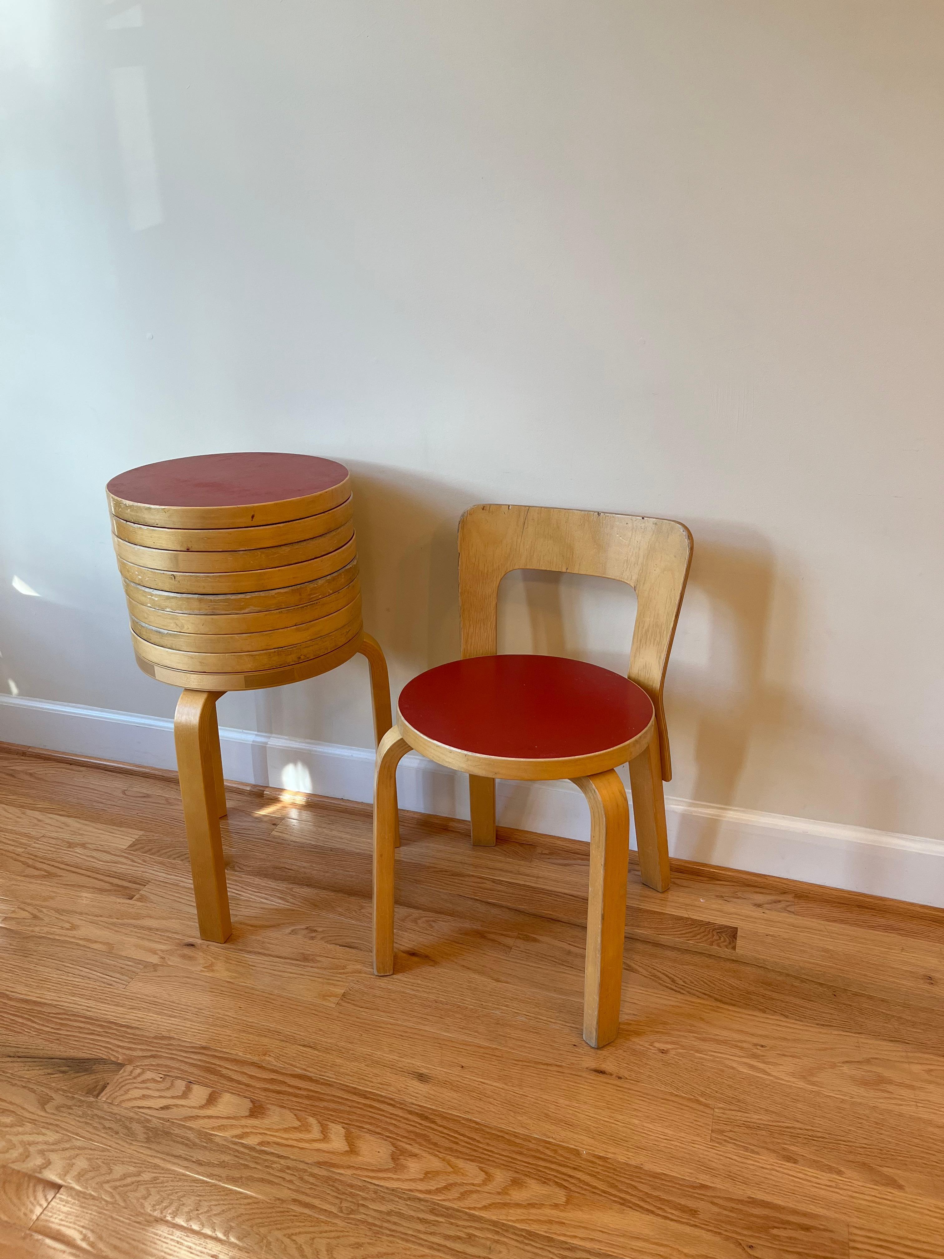 Mid-Century Modern Chair 65 by Alvar Aalto for Artek (Red Linoleum)