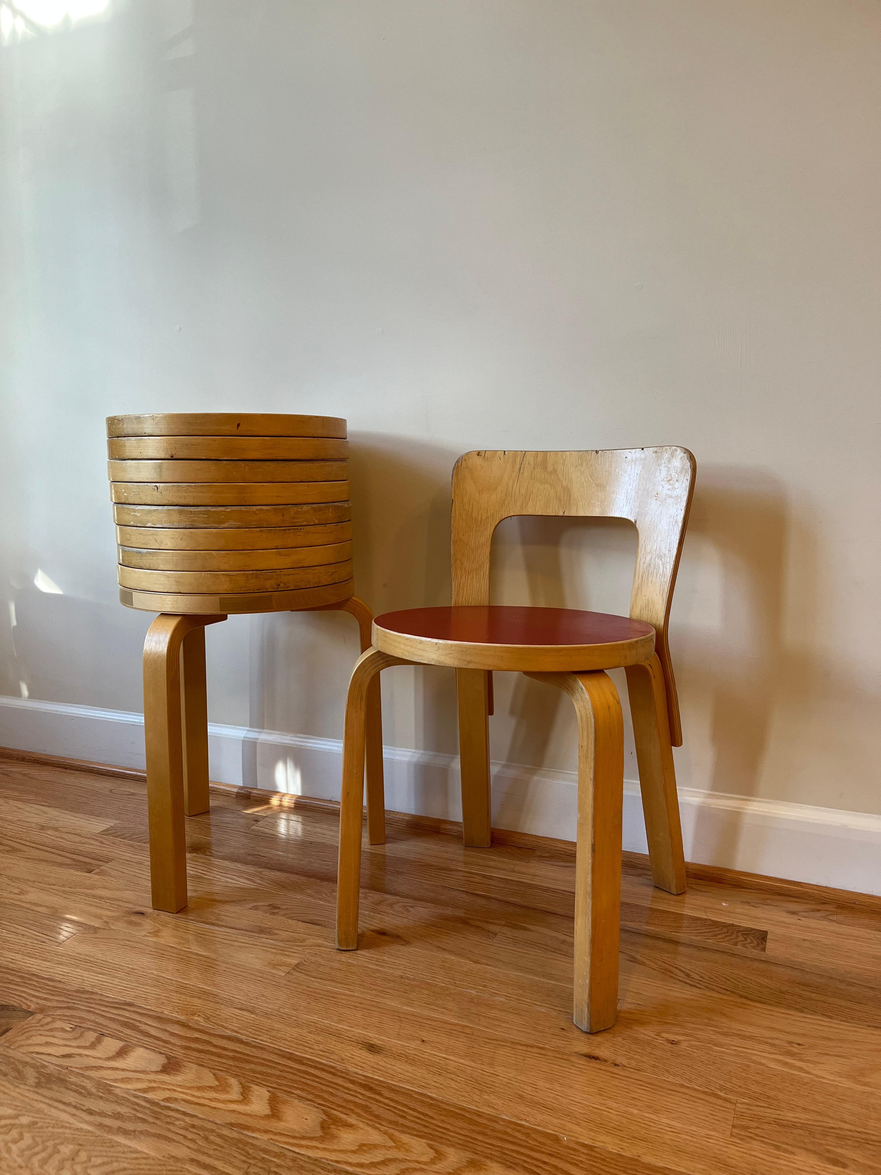 Finnish Chair 65 by Alvar Aalto for Artek (Red Linoleum)