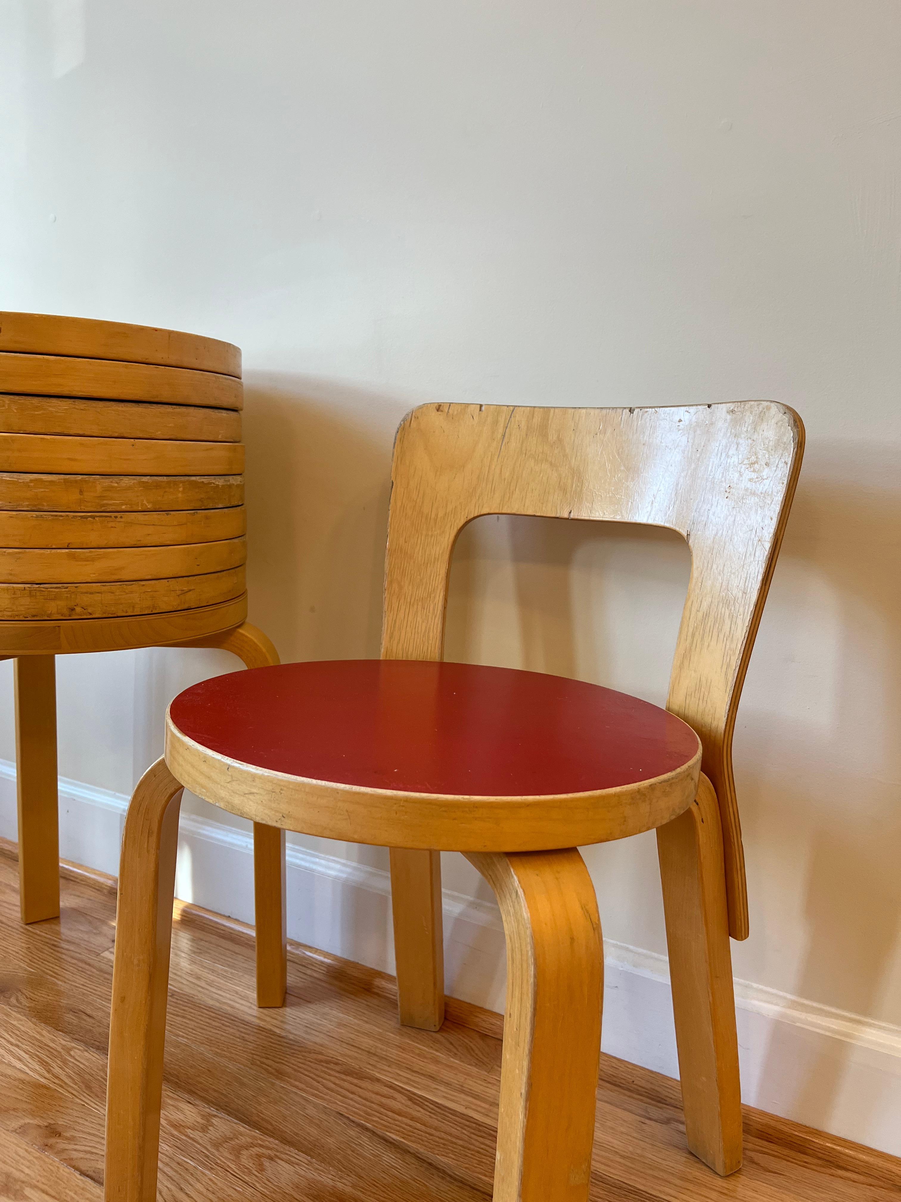 Chair 65 by Alvar Aalto for Artek (Red Linoleum) In Fair Condition In Centreville, VA