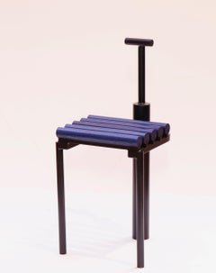 Chair 9, Sculptural Chair in Steel and Oak, Metallic Blue and Black Painted