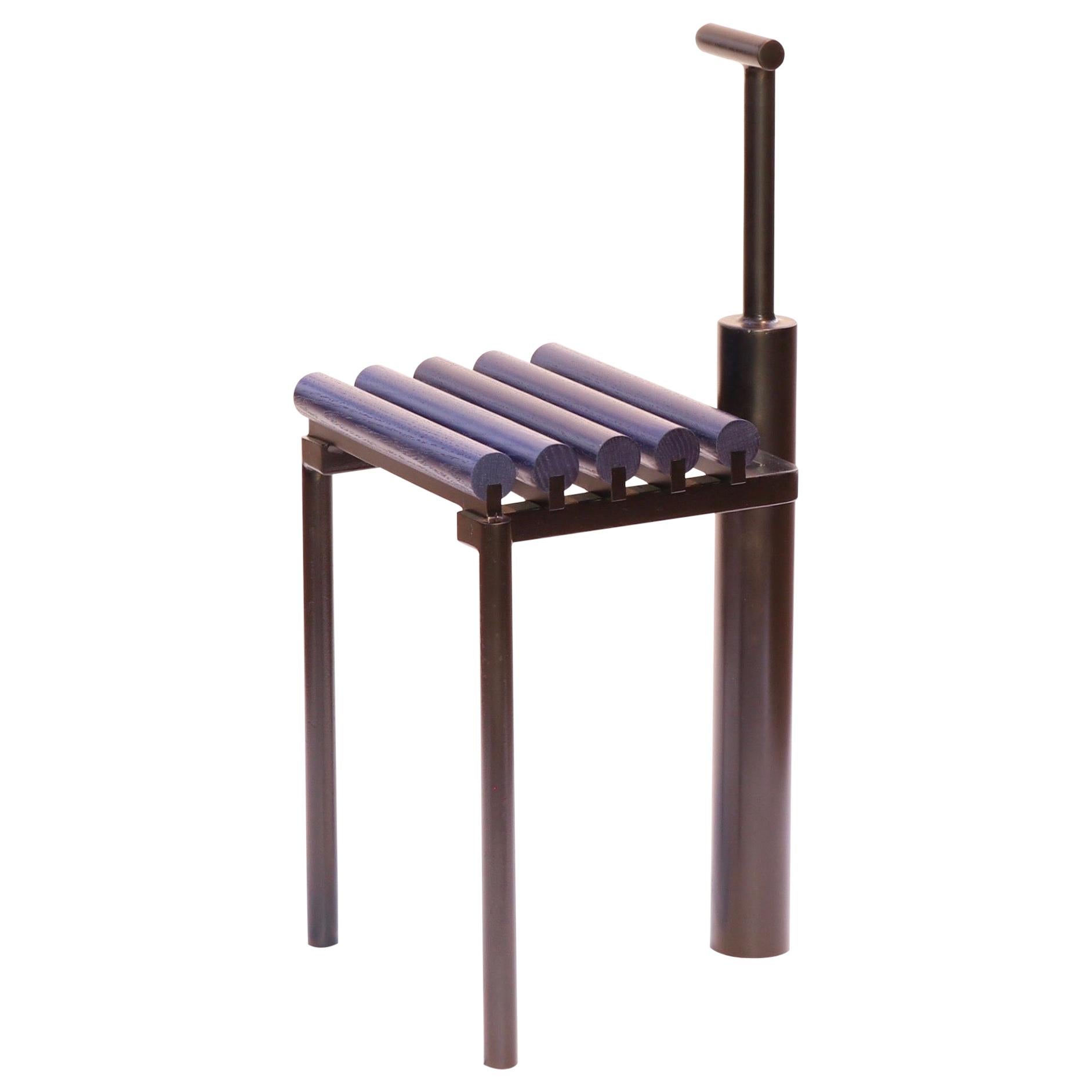 Chair 9, Sculptural Chair in Steel and Oak, Metallic Blue and Black Painted For Sale