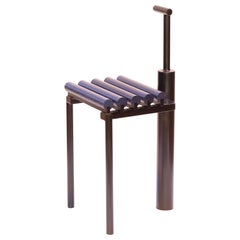 Chair 9, Sculptural Chair in Steel and Oak, Metallic Blue and Black Painted