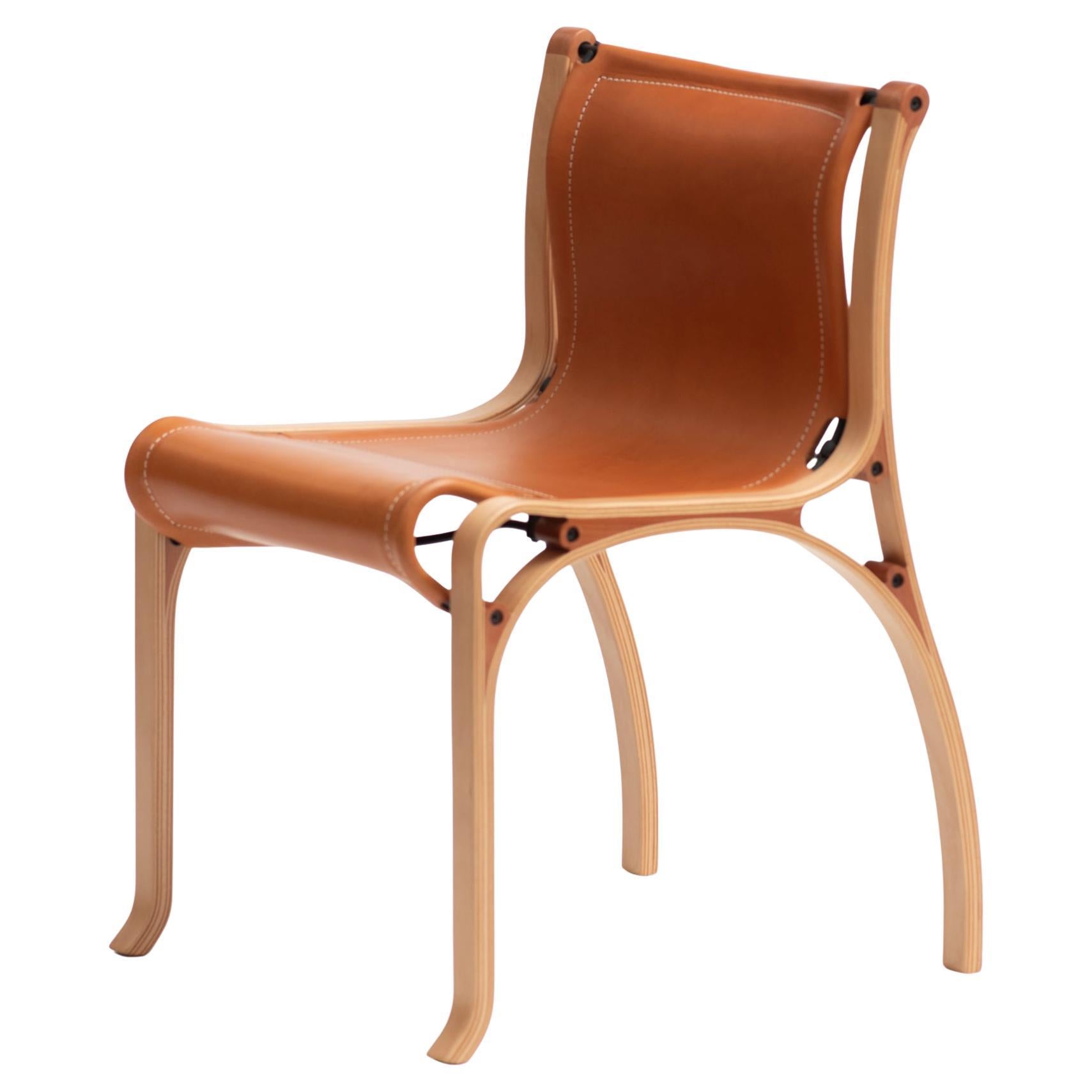 A Chair by Cristian Valdes 1977, laminated wood & leather, Tanned