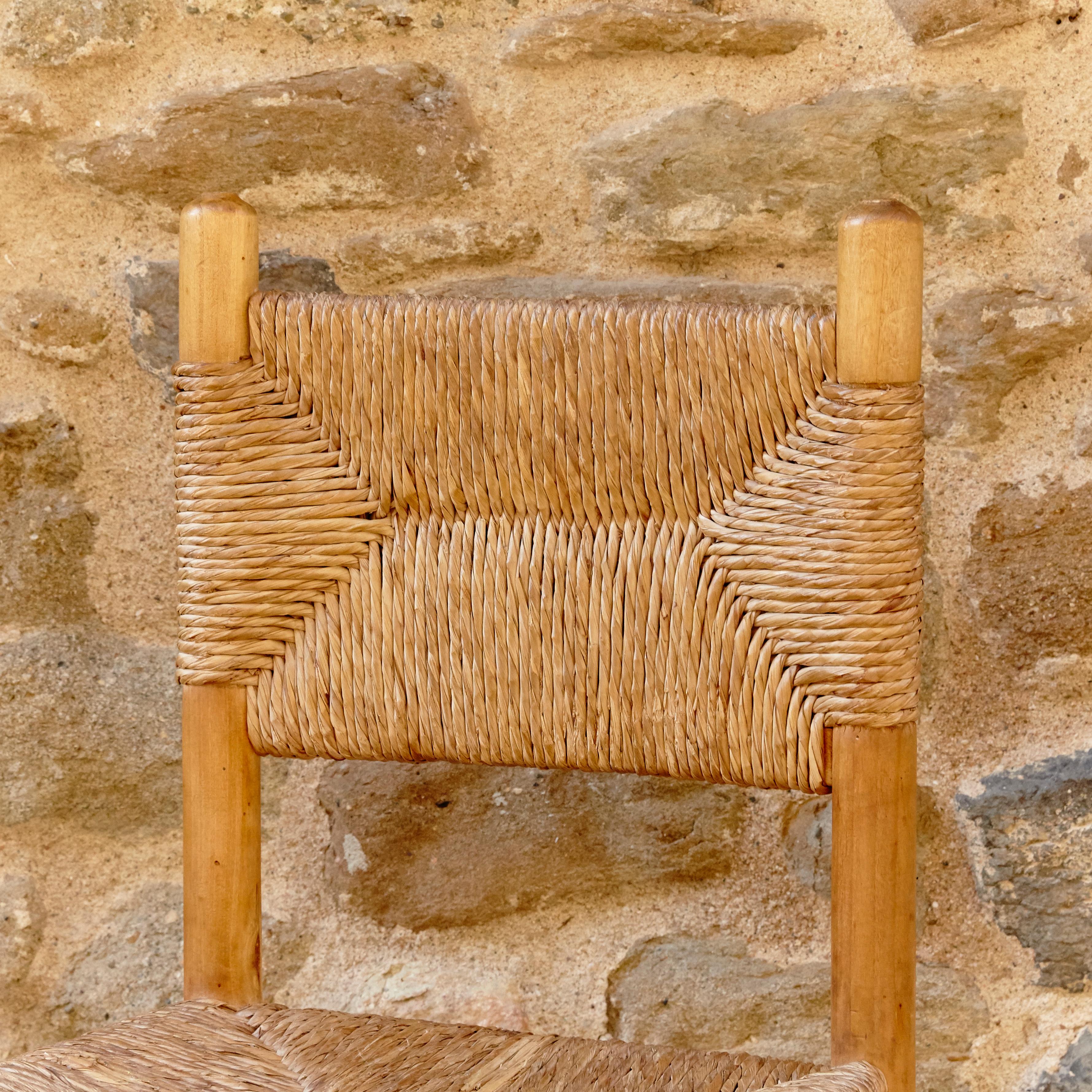 Chair after Charlotte Perriand, Wood Rattan, Mid-Century Modern In Good Condition In Barcelona, Barcelona