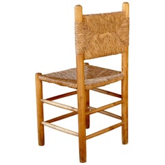 Vintage Chair after Charlotte Perriand, Wood Rattan, Mid-Century Modern
