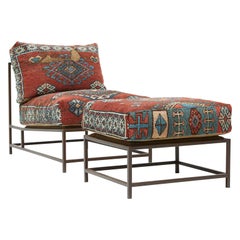 Ensemble chaise et repose-pieds avec tapisserie de tapisserie ancienne