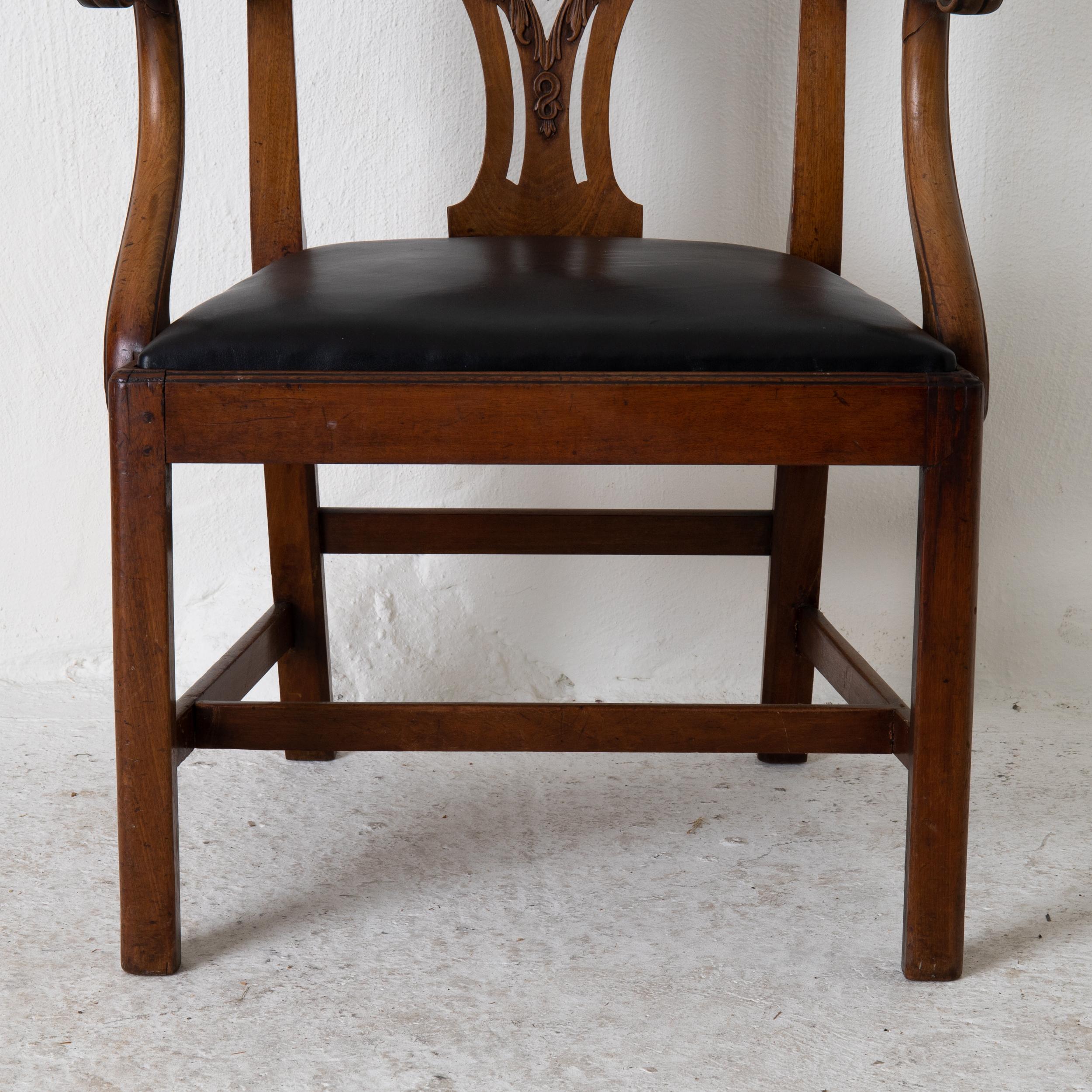 Wood Chair Armchair English Chippendale 18th Century Brown Black, England For Sale