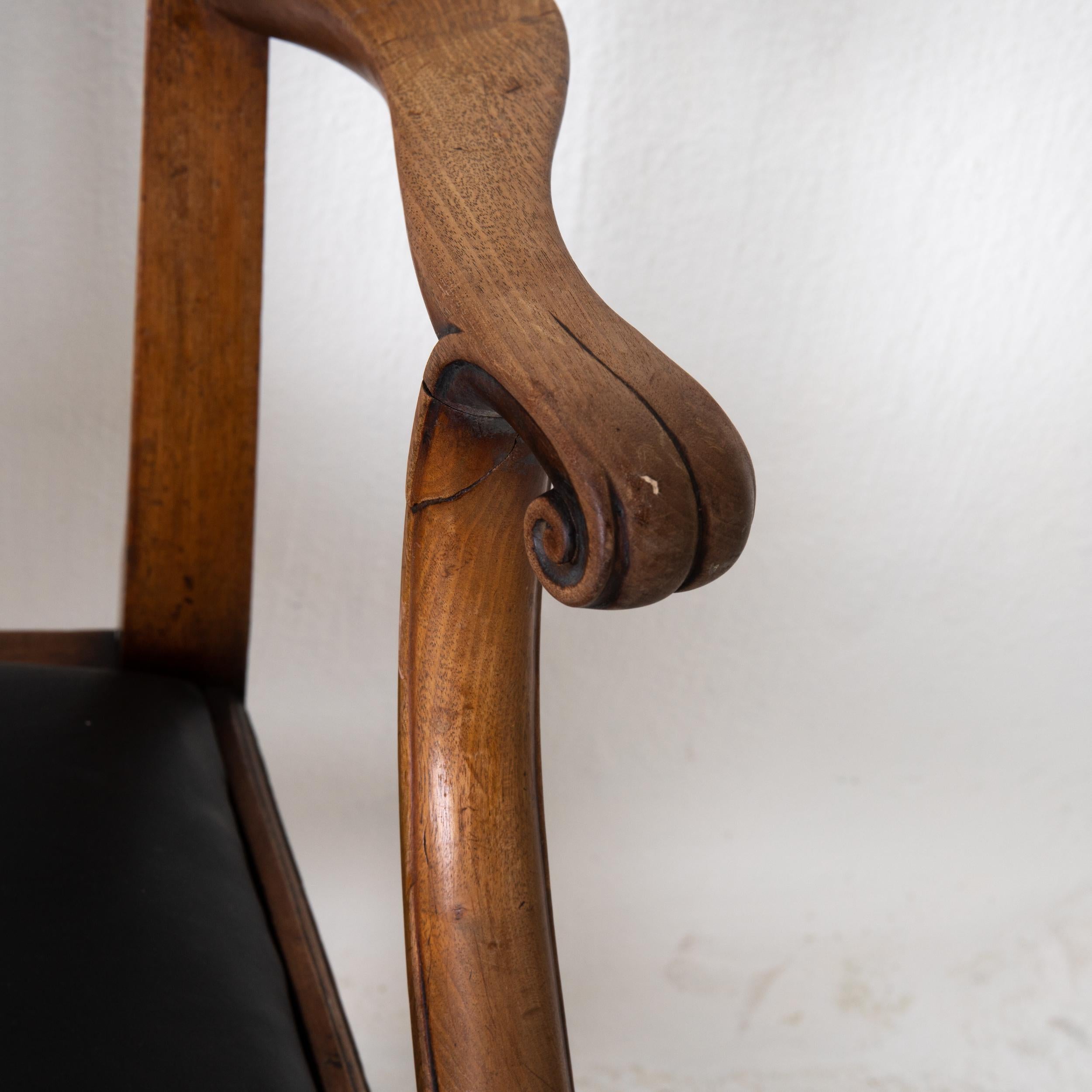 Chair Armchair English Chippendale 18th Century Brown Black, England For Sale 1