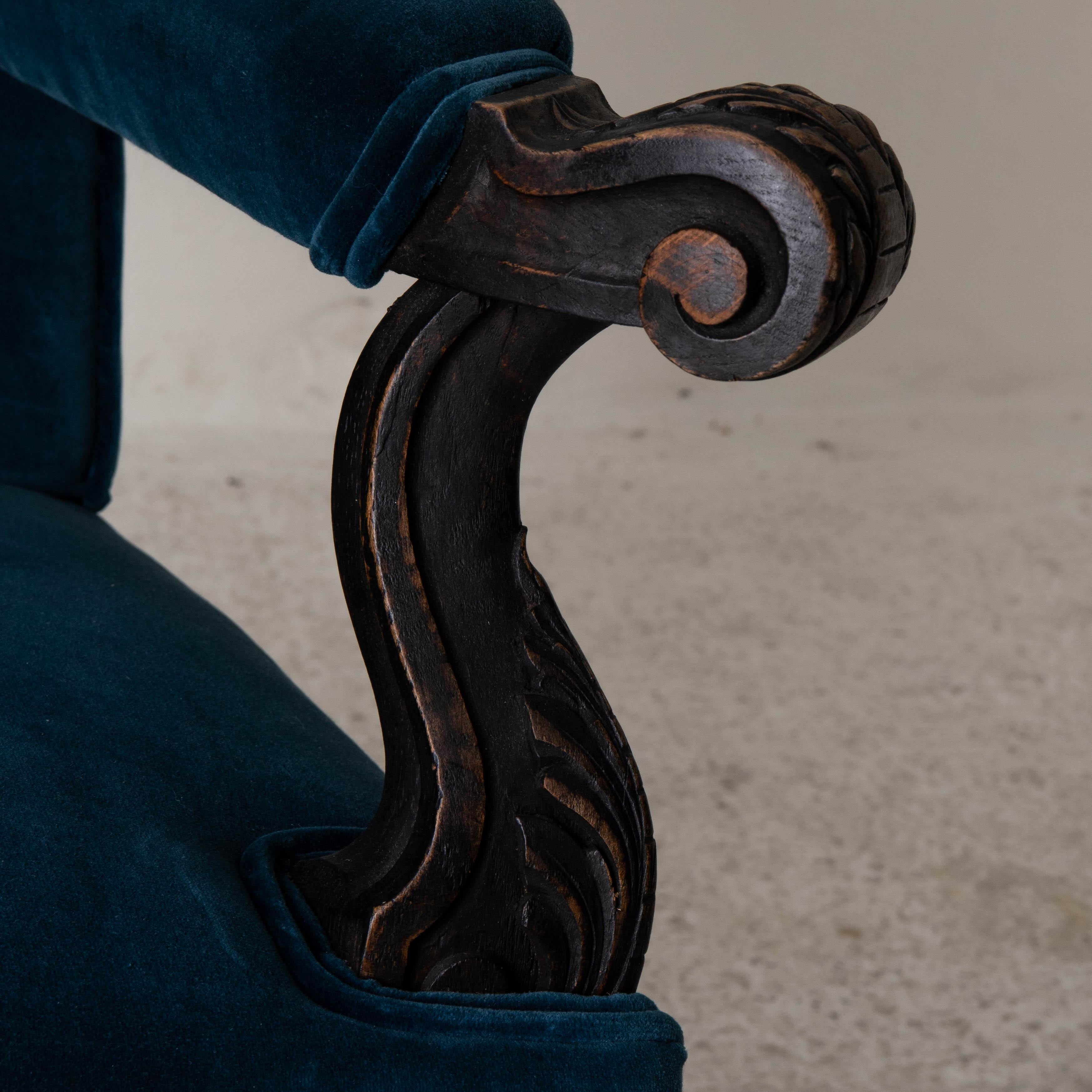 Chair Armchair Swedish 19th Century Black Frame Blue Upholstery Sweden 2