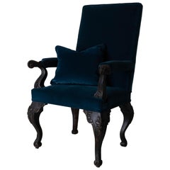 Chair Armchair Swedish 19th Century Black Frame Blue Upholstery Sweden