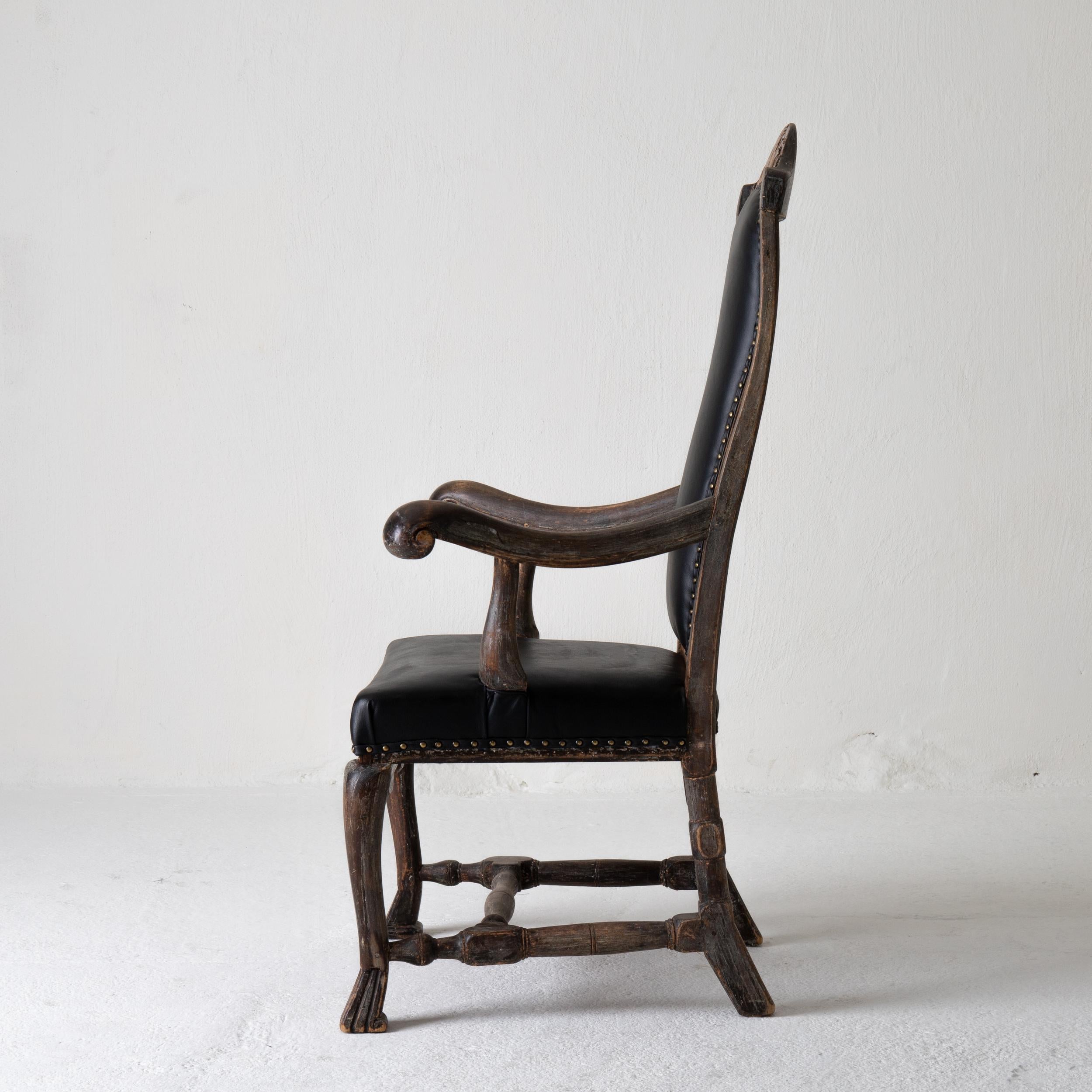 Chair Armchair Swedish Baroque Black Original Paint, Sweden 6