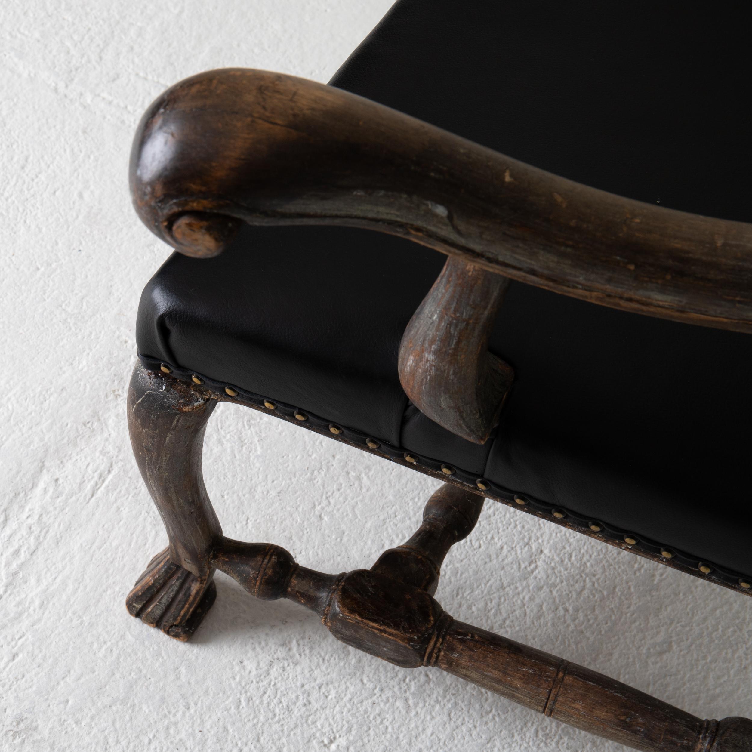 Chair Armchair Swedish Baroque Black Original Paint, Sweden 7